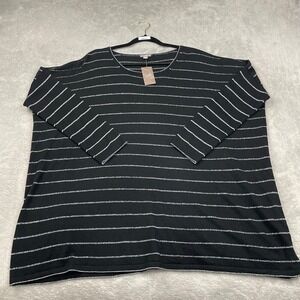 J. Jill Wool Blend Tunic Top Women L Black Silver Striped Angora 3/4 Sleeve Boxy